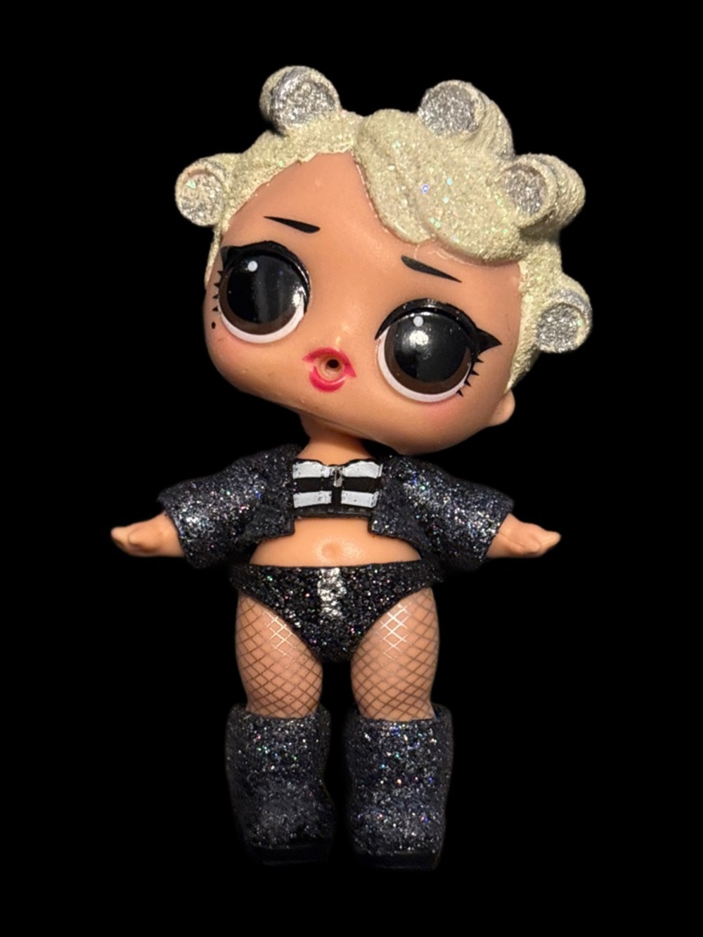 Goo Goo Queen Lady Gaga inspired Glitter Doll with Black & Silver Outfit